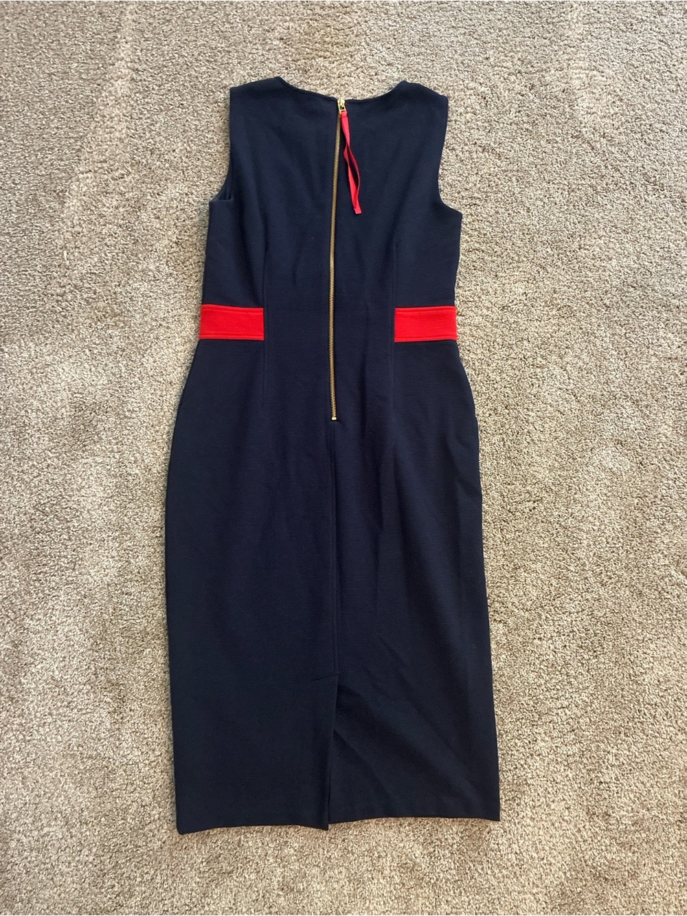 Like new Boden Sleeveless Navy Sheath Dress with Red Waist Accents - Picture 3 of 3